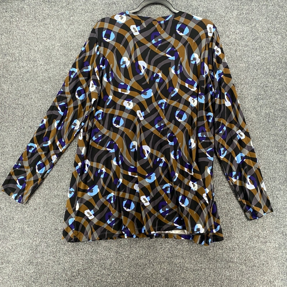 LOGO Lori Goldstein Tunic Top Womens XL Blue Brown Geometric Lagenlook Hippie‎ - Picture 3 of 8